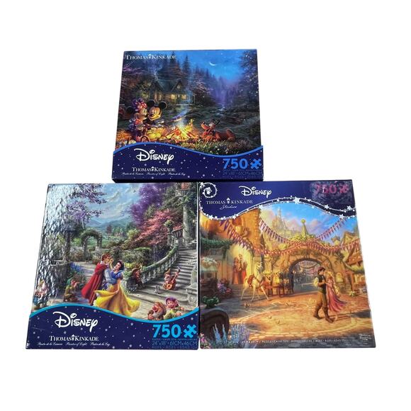 Thomas Kinkade Lot of 3 Disney Puzzles 750 Piece Snow White, Micky, Tangled NEW - Picture 1 of 8